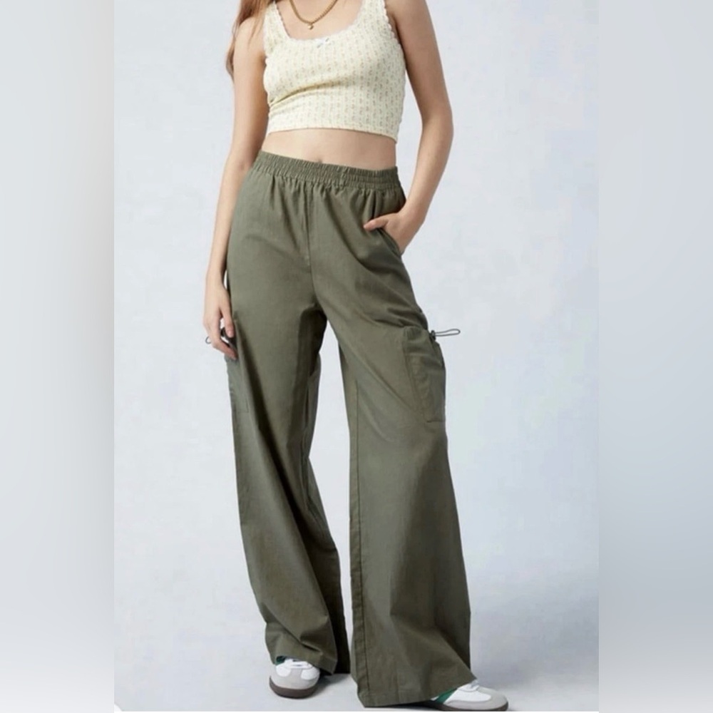 Pacsun La Hearts Linen Olive Wide Leg Cargo Pants